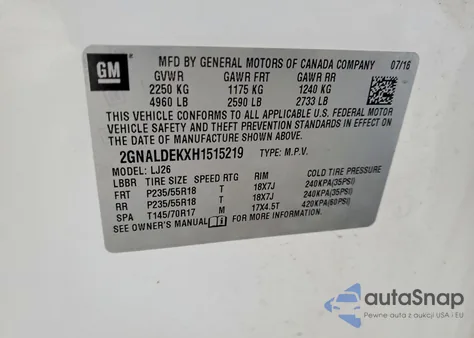 2017 Chevrolet Equinox Premier from USA, damaged, VIN 2GNALDEKXH1515219